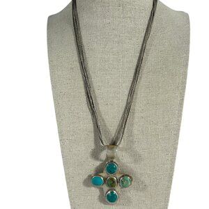 Jay King DTR Sterling Silver Turquoise Cross Pendant Necklace Multi Strand Chain